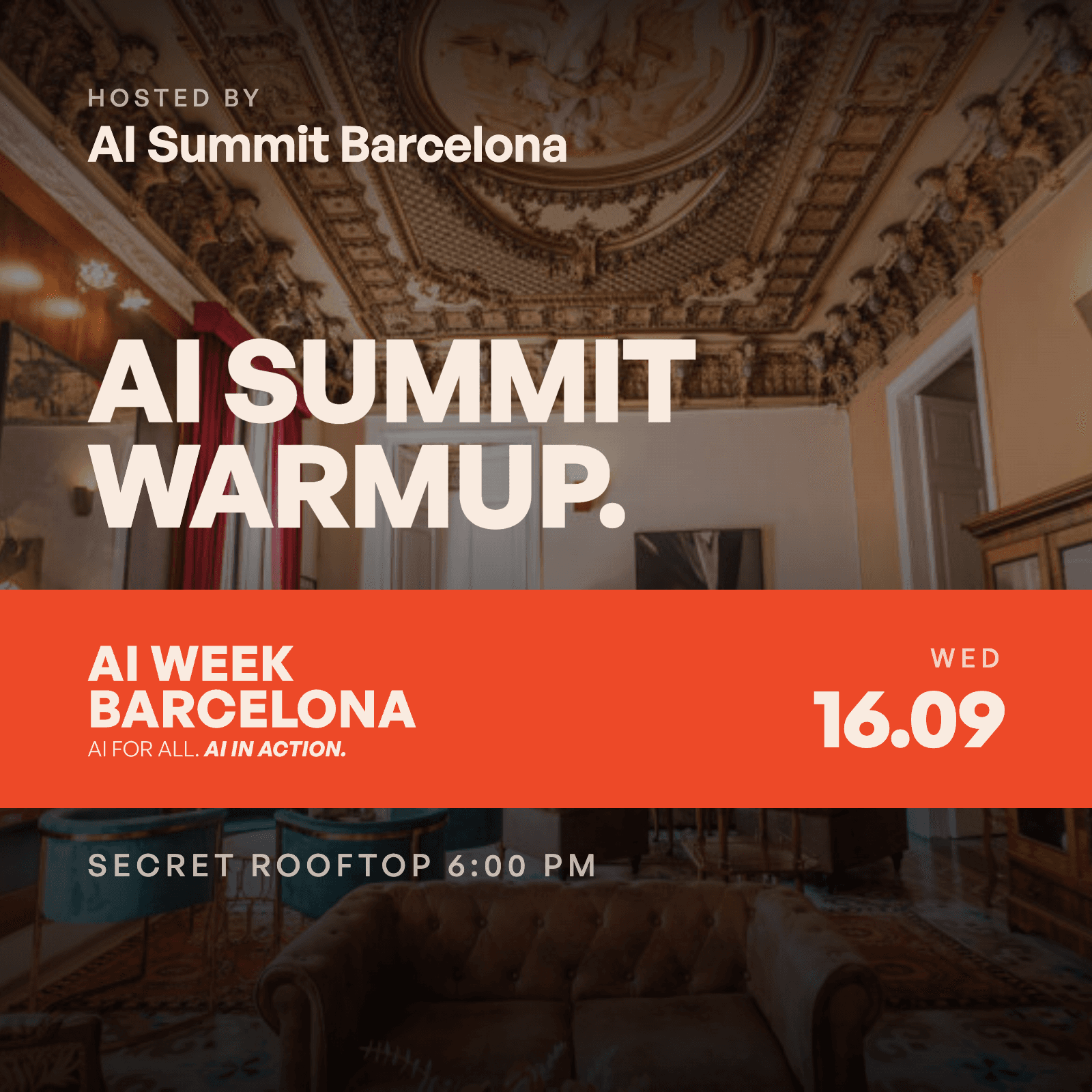 Cartell de l’activitat: AI SUMMIT WARMUP: Networking Afterwork Session @Secret Rooftop